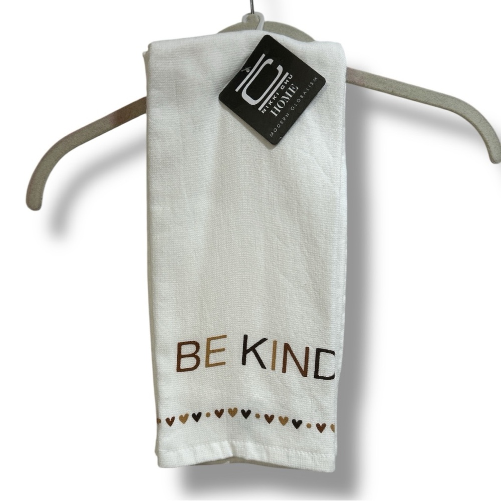White Kitchen Towel with Brown 'Be Kind' Text